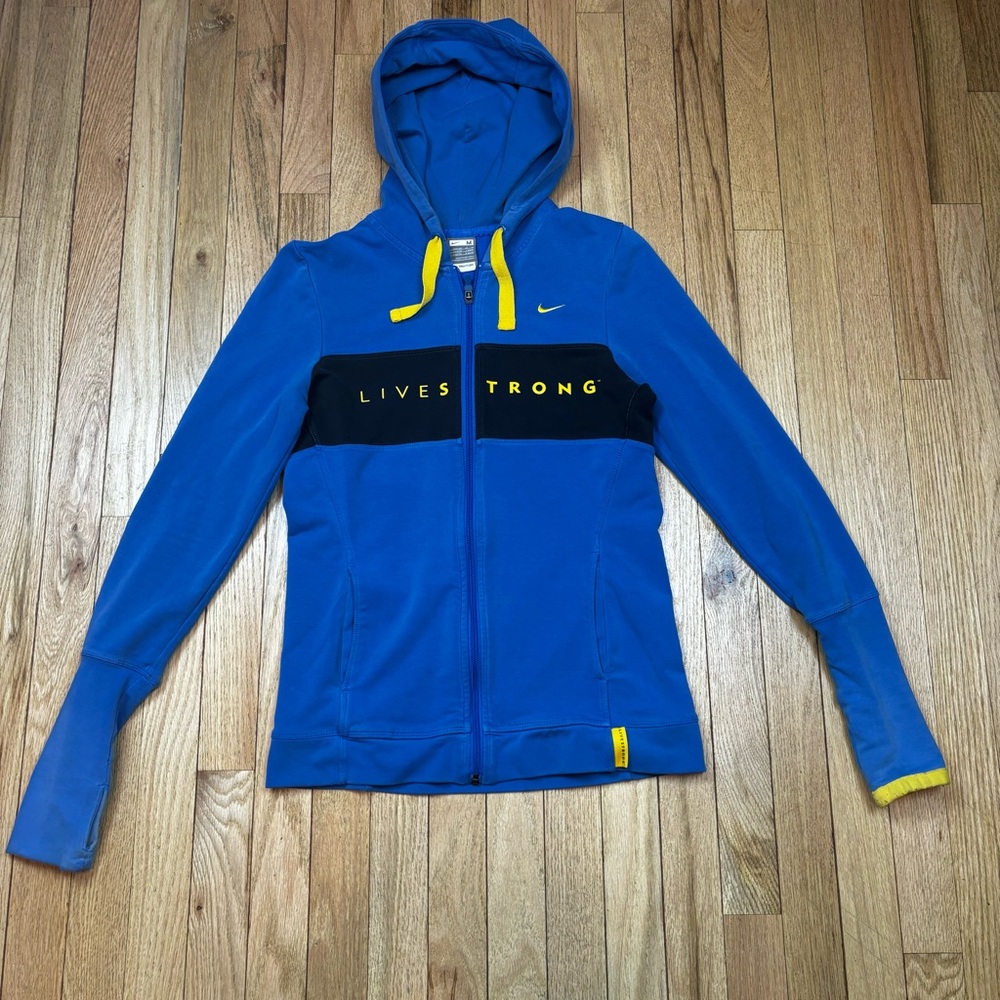 Nike Fit Dry Live Strong Full Zip Blue Yellow Hoodie Sweatshirt Women's Size M